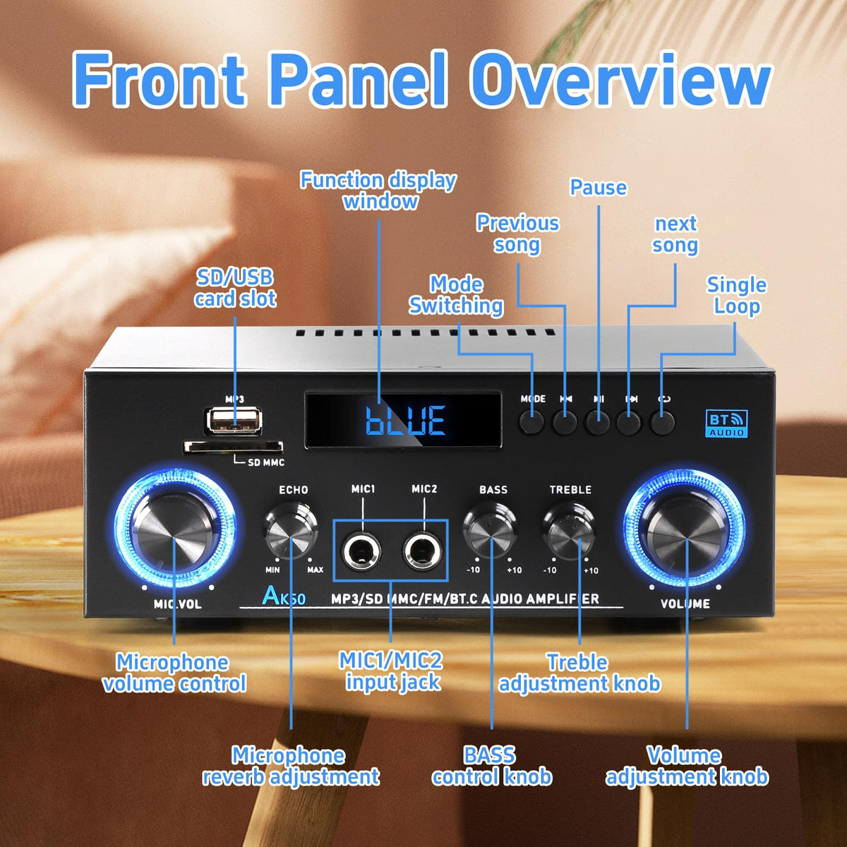 Bluetooth 5.0 2 Channel 400W Stereo Amplifier M10567