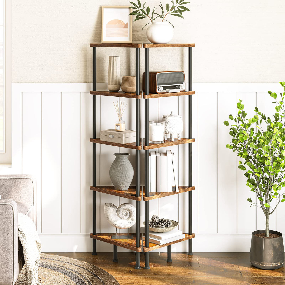 5-Tier Corner Bookshelf with Metal Frame Q60135