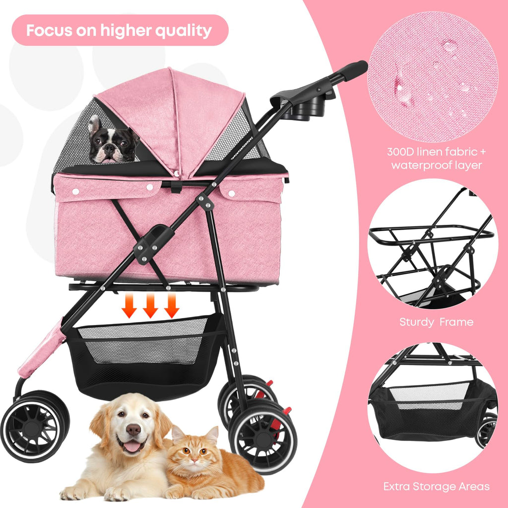 Pink 3 Wheels Pet Stroller K8160
