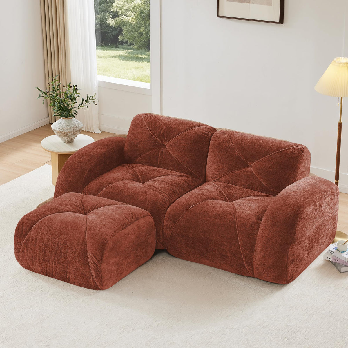 L-Shaped Velvet Sofa with Ottoman X756