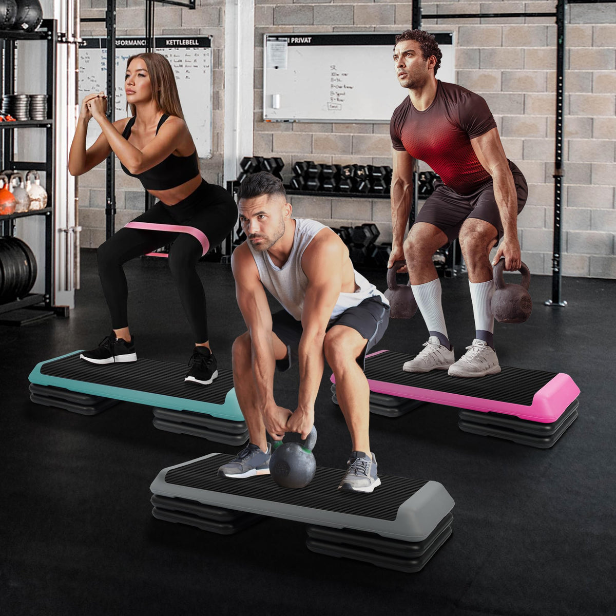Adjustable Step Aerobic Platform with 4 Stackable Risers J74867