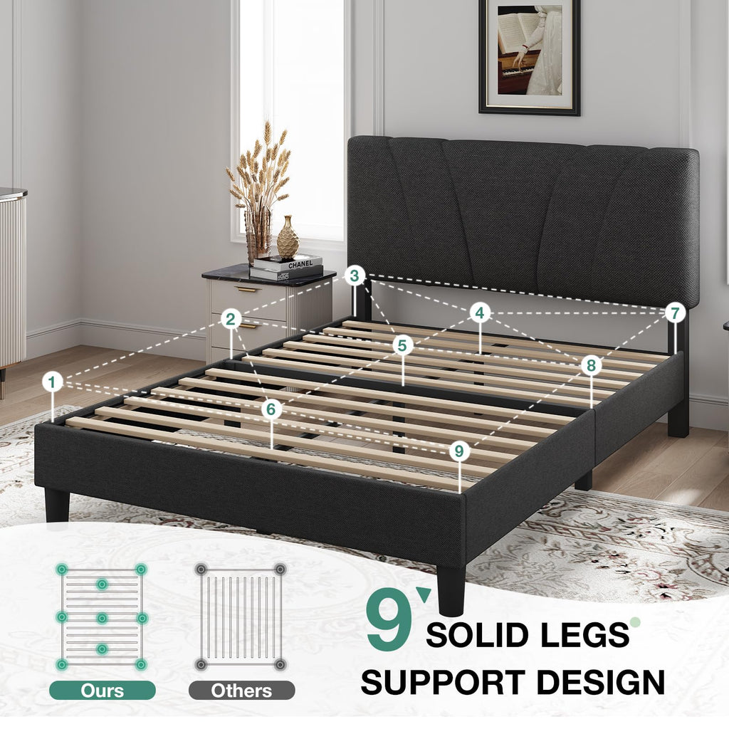 Queen Size Linen Upholstered Bed Frame with Headboard A775