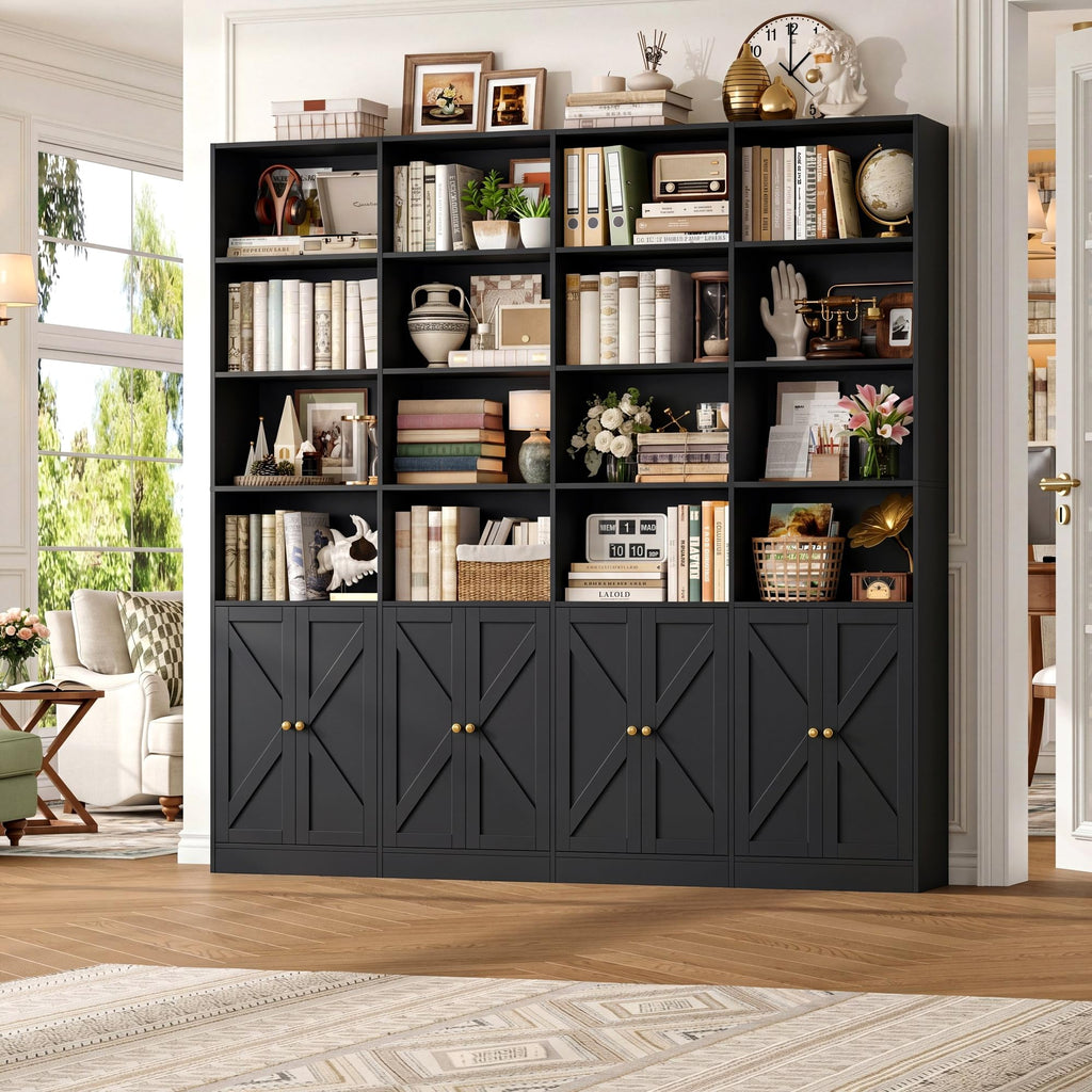 72.8" Black Bookshelf with 8 Doors W6934