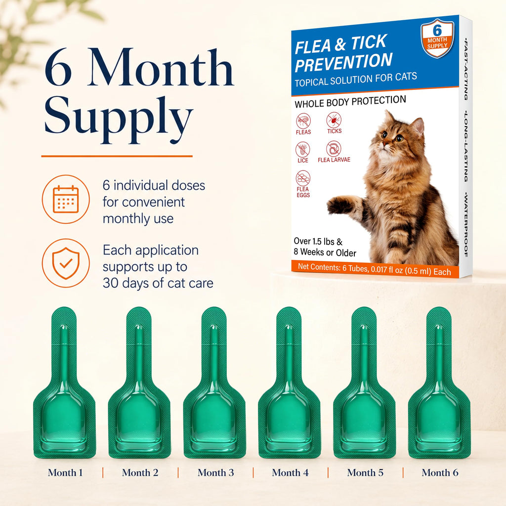 Waterproof Topical Flea & Tick Preventative for Cats, 6 Doses T596