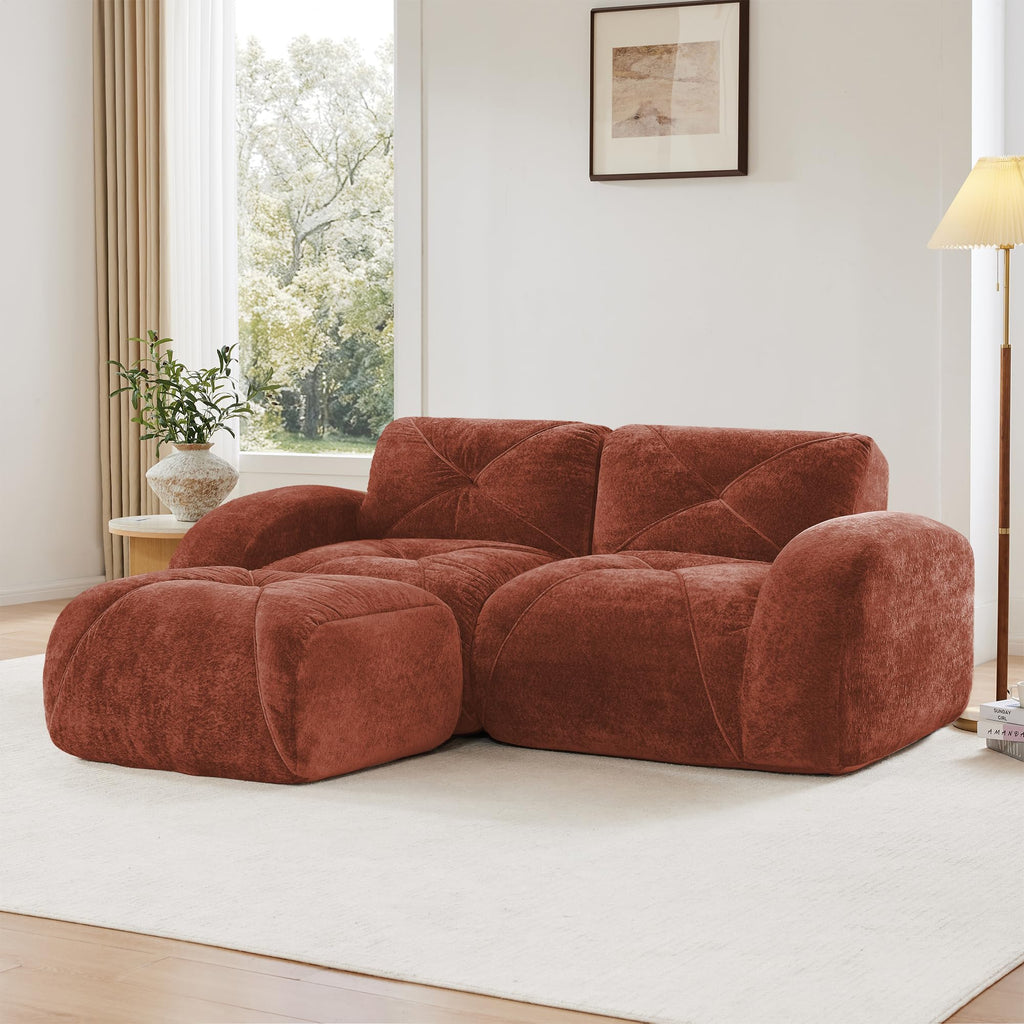 L-Shaped Velvet Sofa with Ottoman X756