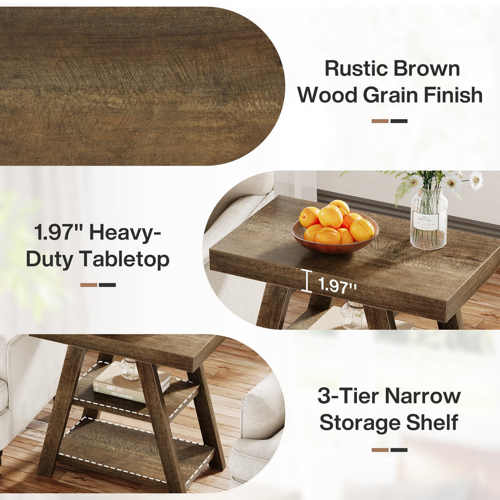 3-Tier Wooden Sofa Side Table with Trapezoid Legs B399