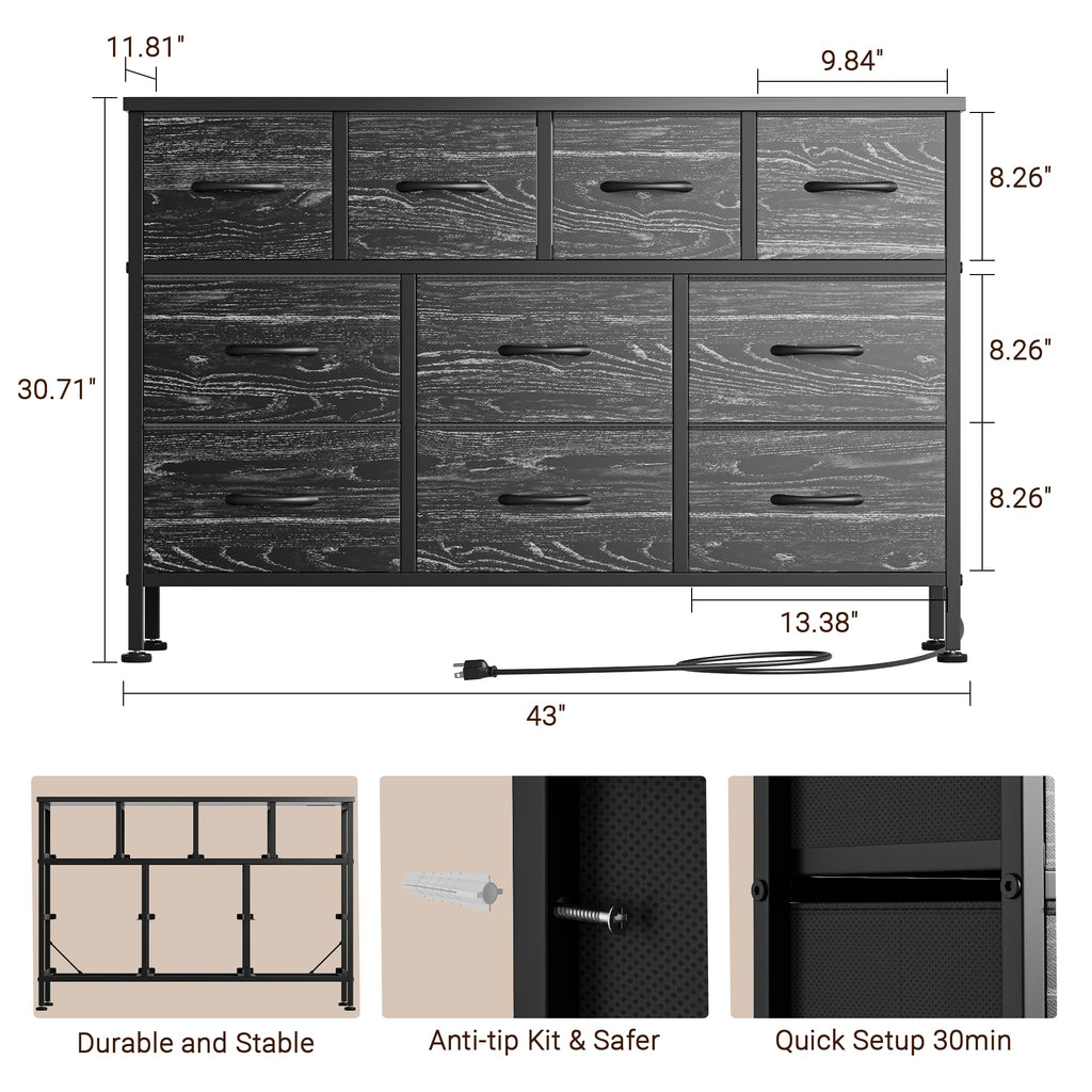 Black 10 Drawer Fabric Dresser Z85237