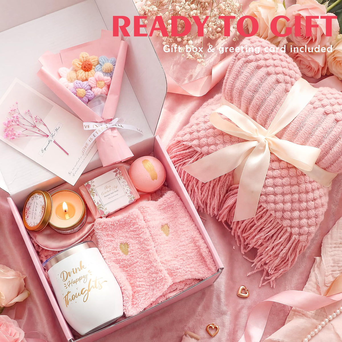 Spa Gift Basket with Blanket Candle Bath Bomb H882466