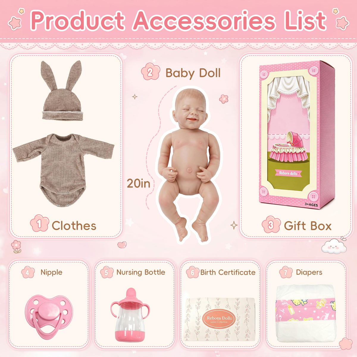 20 Inch Lifelike Reborn Baby Doll with Soft Vinyl Body W39153