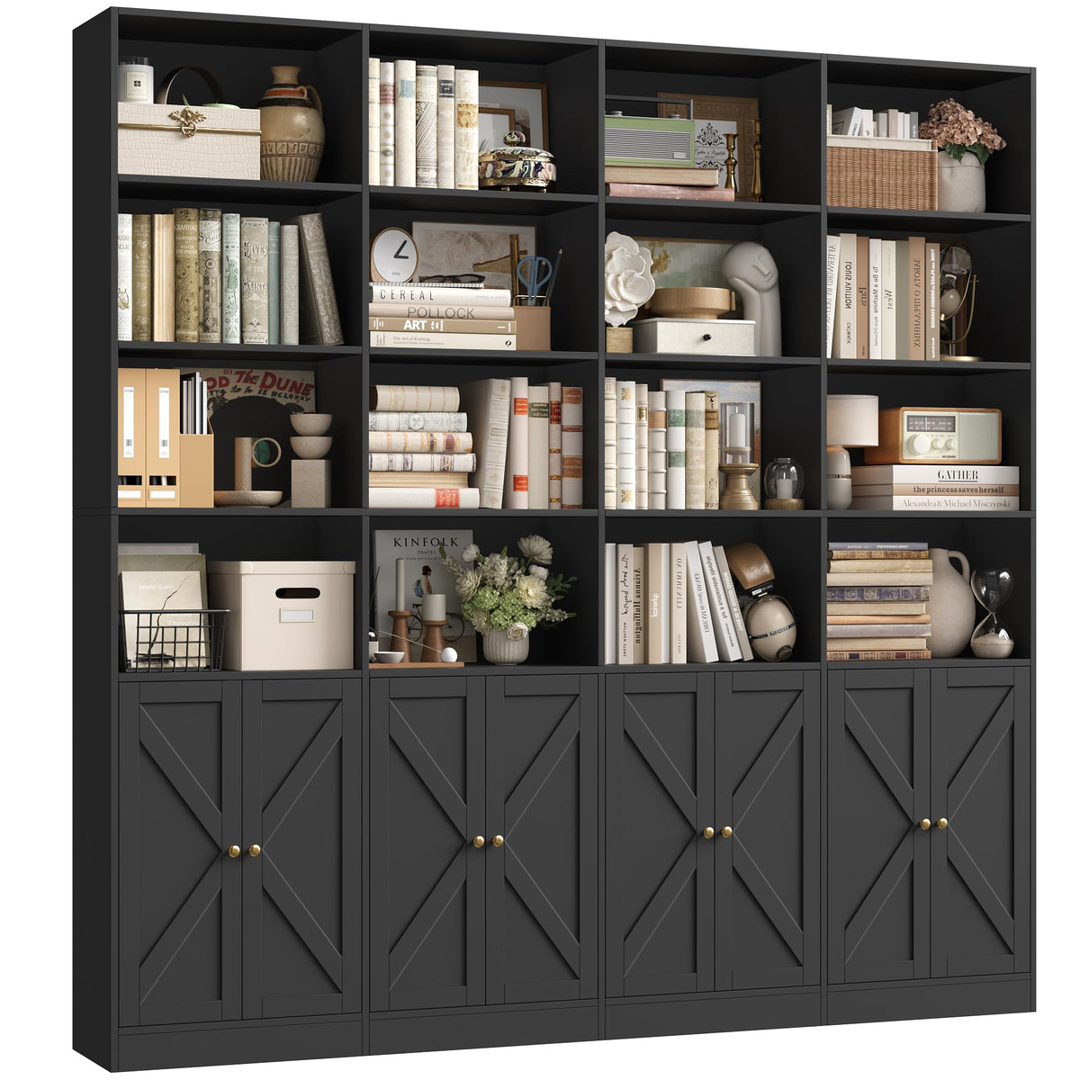 72.8" Black Bookshelf with 8 Doors W6934