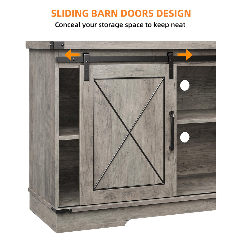 Farmhouse TV Stand 65+ inch with Sliding Barn Doors and Storage Cabinets A20207