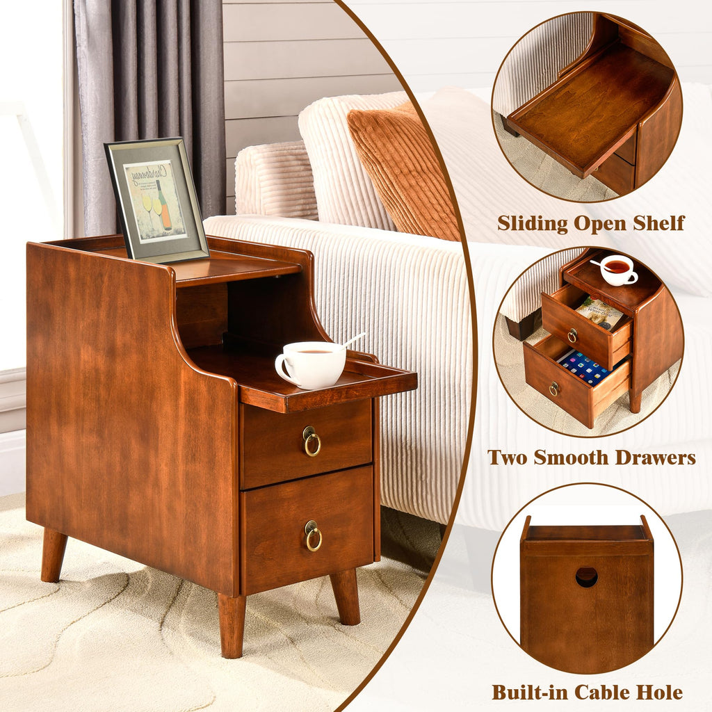 Solid Wood Narrow Nightstand with 2 Drawers A98673