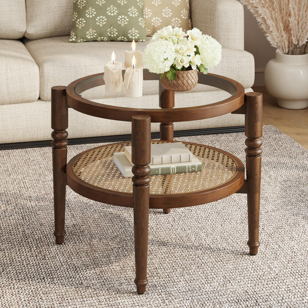 Round 22" Solid Wood Glass Top Coffee Table M97756