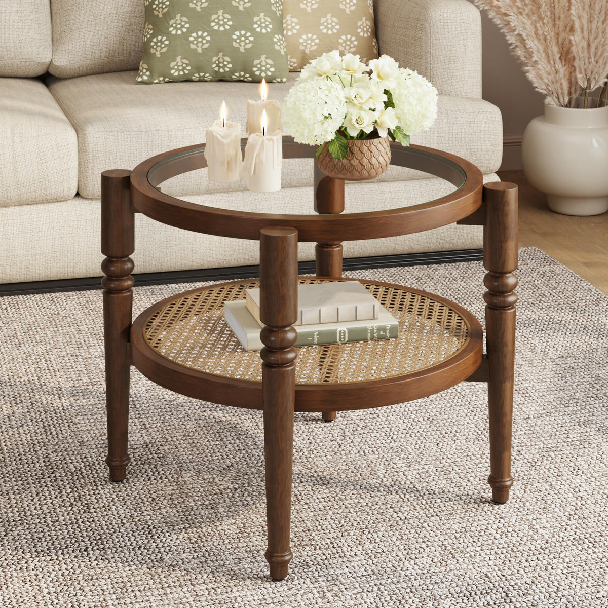 Round 22" Solid Wood Glass Top Coffee Table M97756