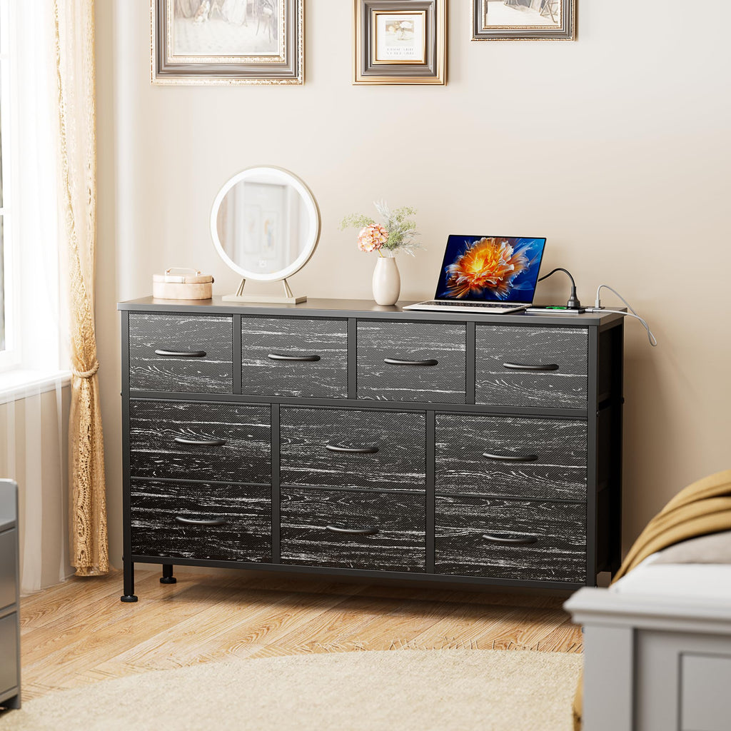 Black 10 Drawer Fabric Dresser Z85237
