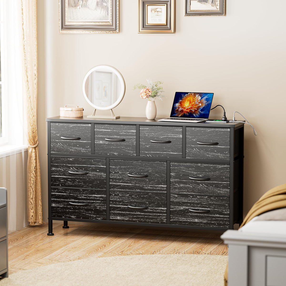 Black 10 Drawer Fabric Dresser Z85237