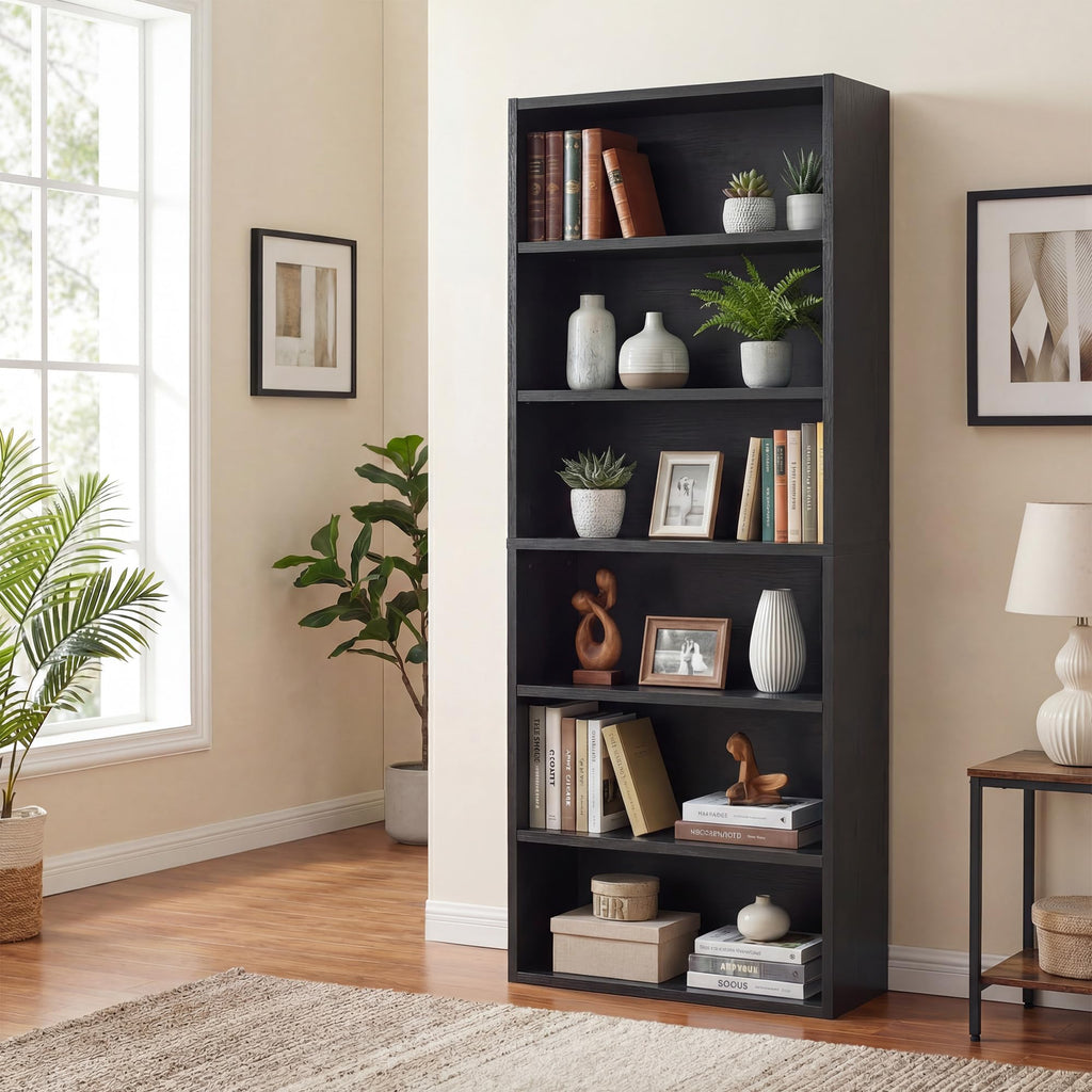 Black 6 Tier Adjustable Bookshelf M8985