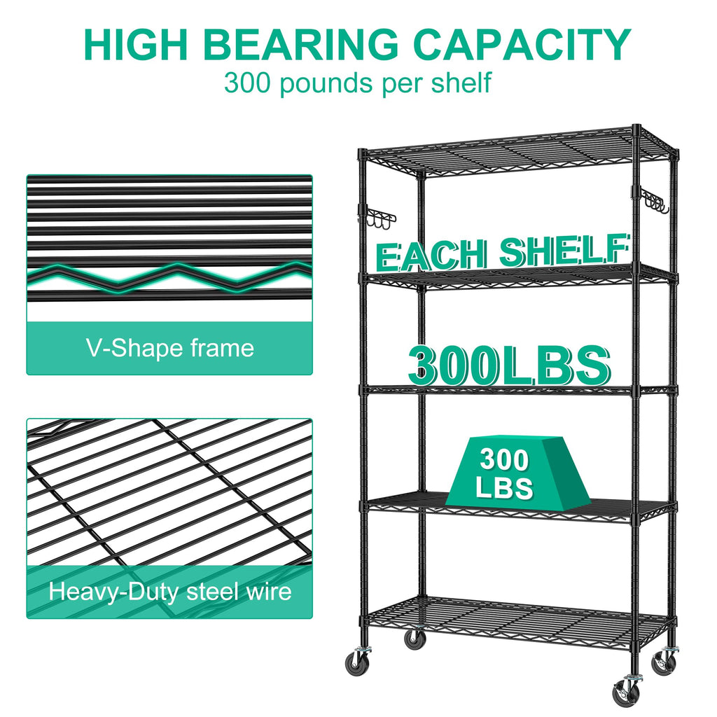 5-Tier Rolling Metal Wire Shelving Unit N6235