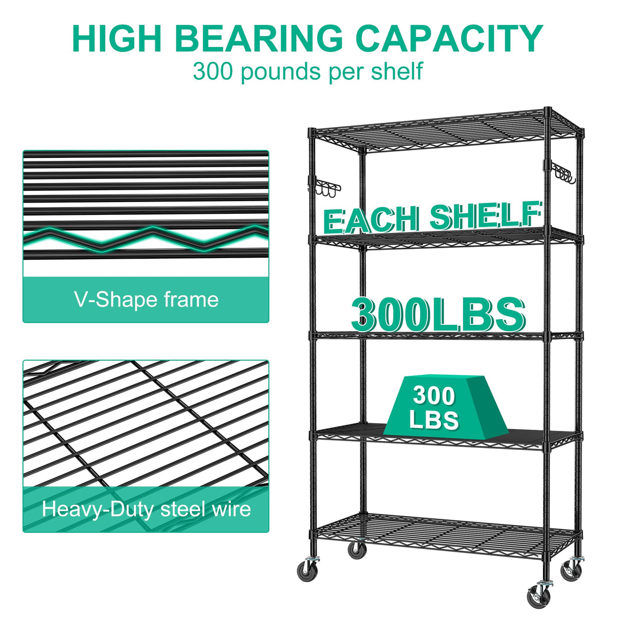 5-Tier Rolling Metal Wire Shelving Unit N6235