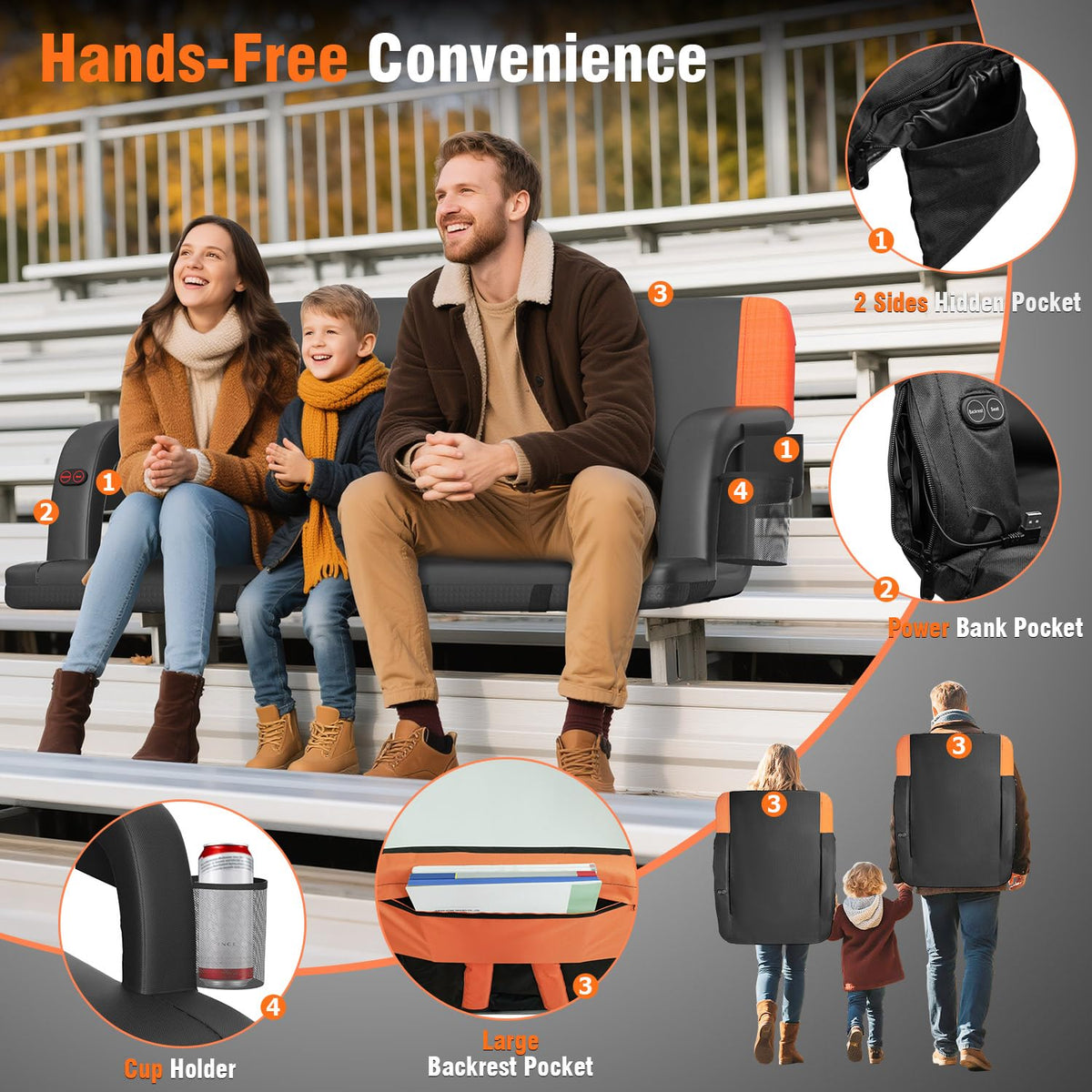 Heated Stadium Seat with Back Support W43582