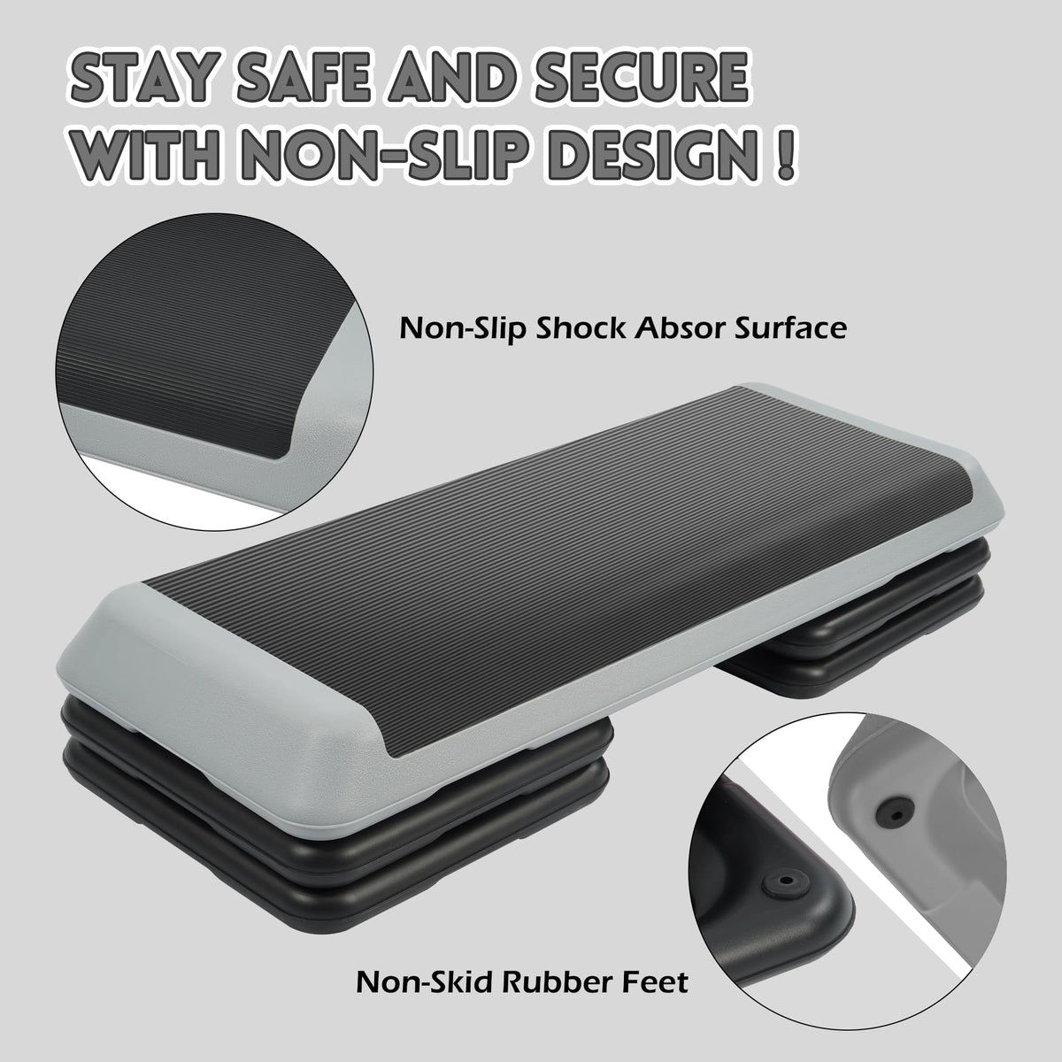 Adjustable Step Aerobic Platform with 4 Stackable Risers J74867