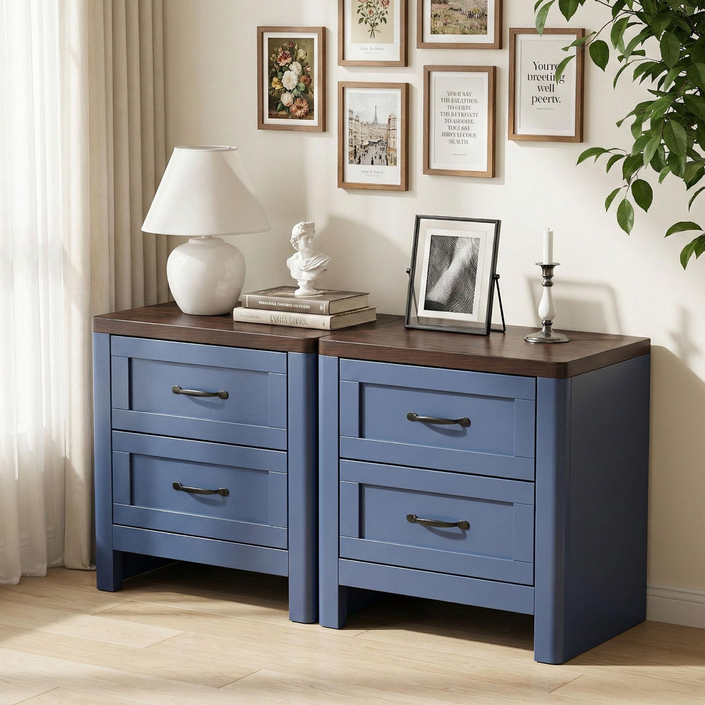 Blue Set of 2 2 Drawer Nightstand U419