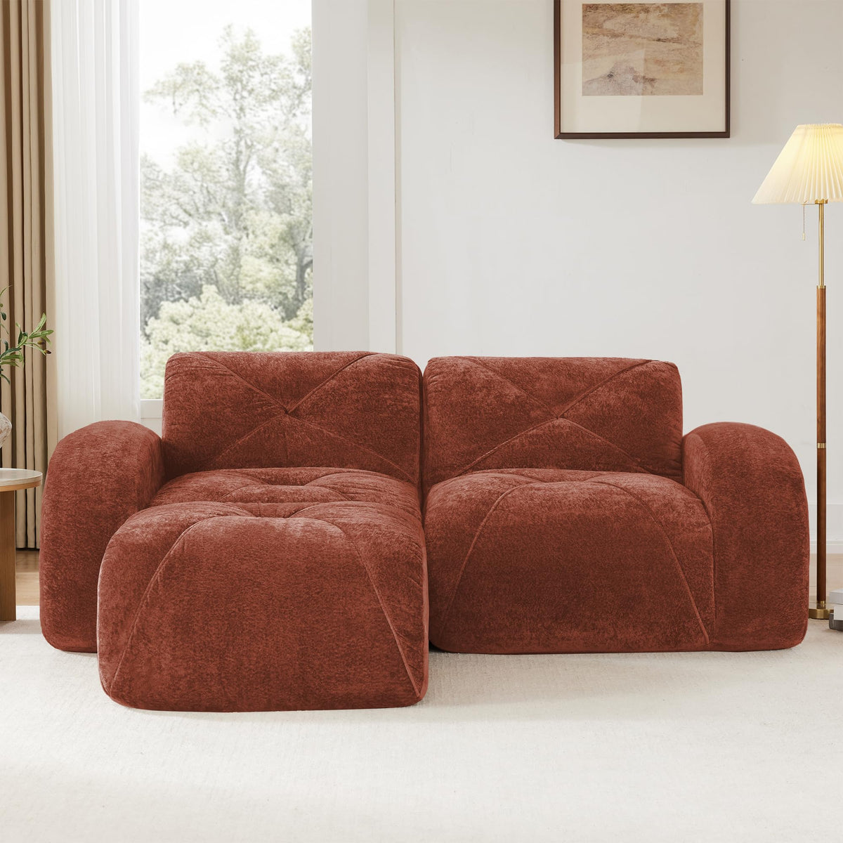 L-Shaped Velvet Sofa with Ottoman X756