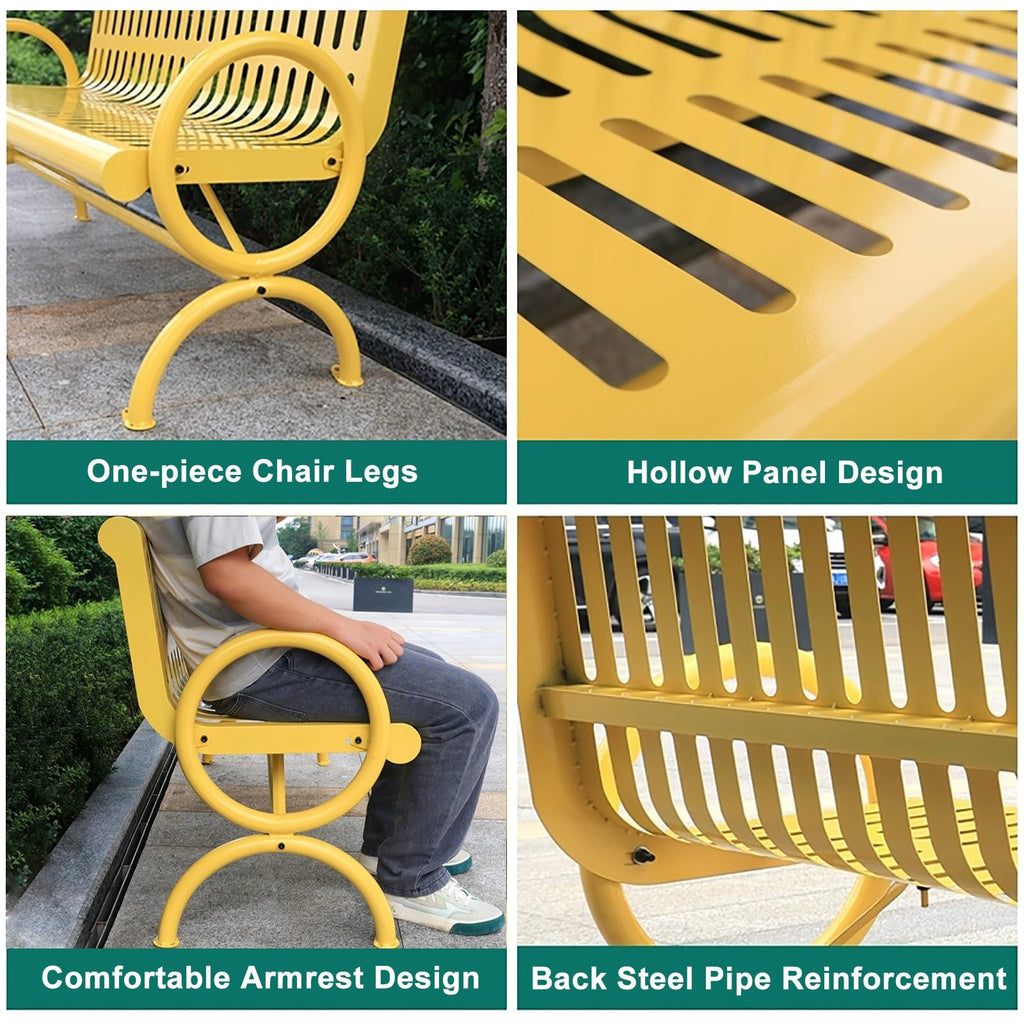 Metal Garden Bench with Backrest and Armrests U4897