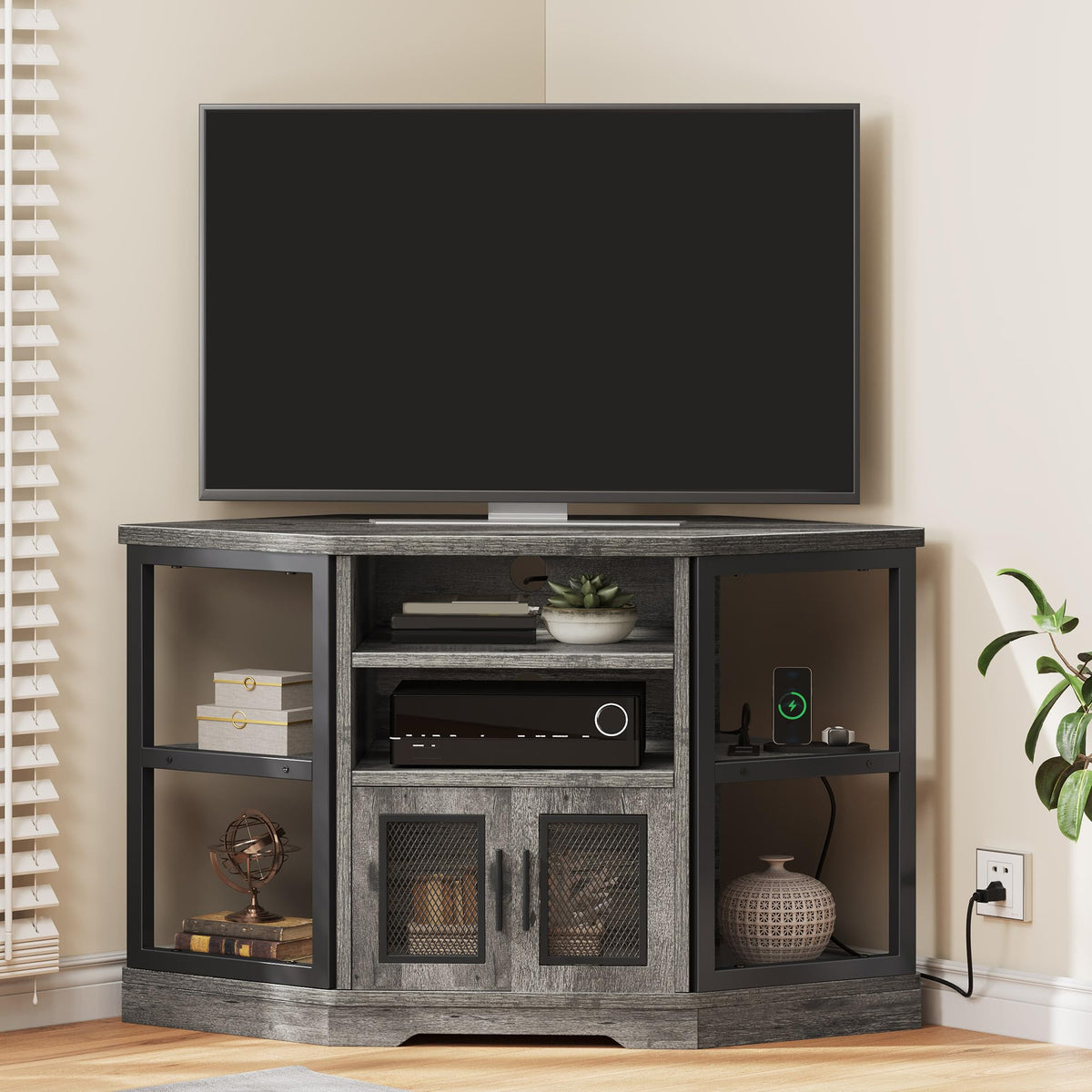 Grey Oak Corner TV Stand K4348
