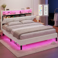 Full Size Bed Frame with Storage Headboard and LED Lights Y584634