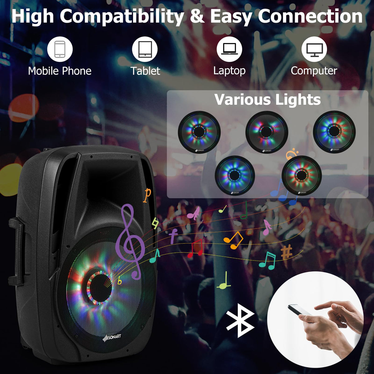 Portable 15" 1500W 2-Way Bluetooth PA Speaker System Set with Stand H15858