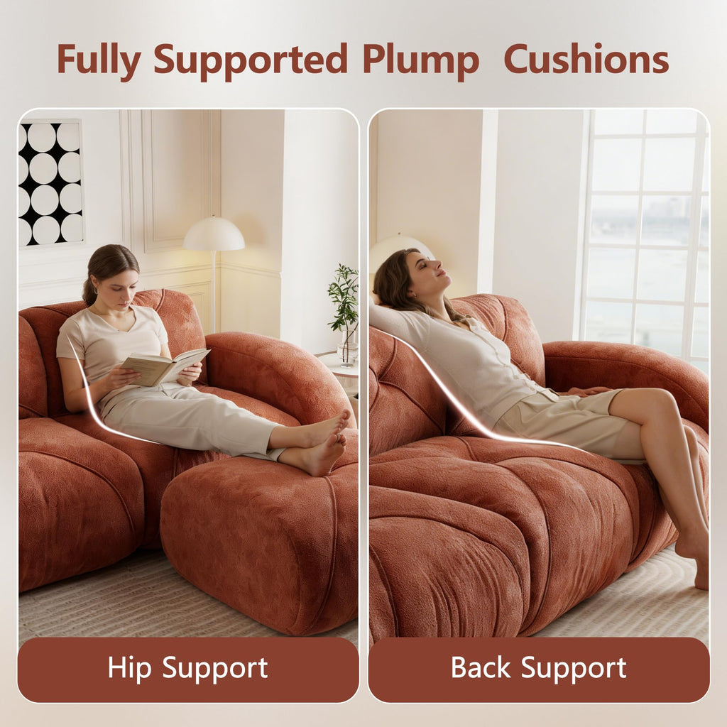 L-Shaped Velvet Sofa with Ottoman X756