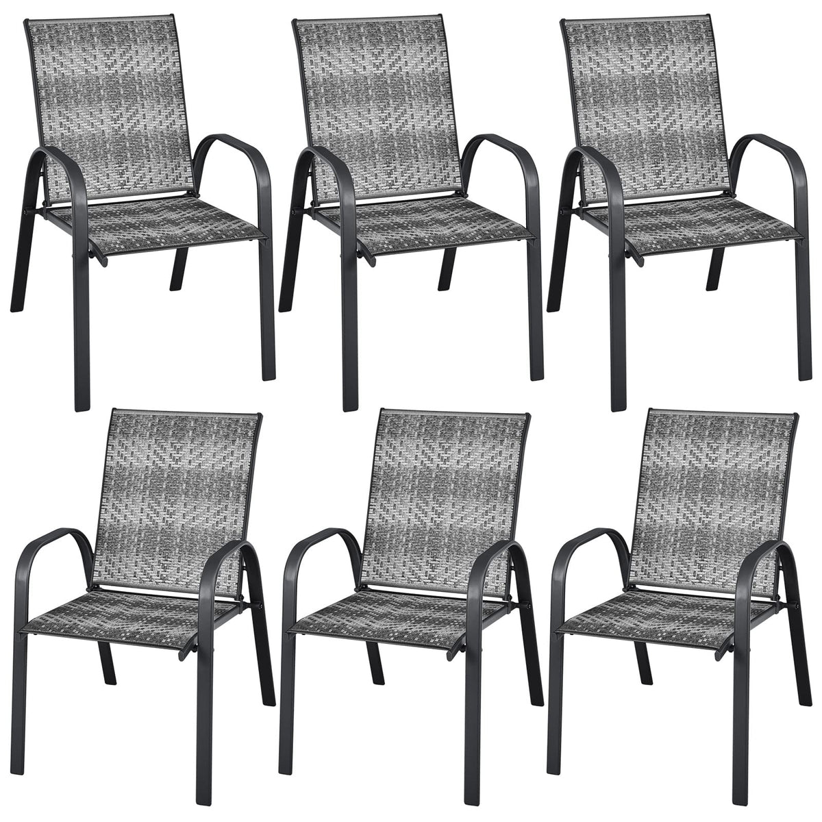 Stackable Wicker PE Rattan Patio Dining Chairs Set of 6 D178