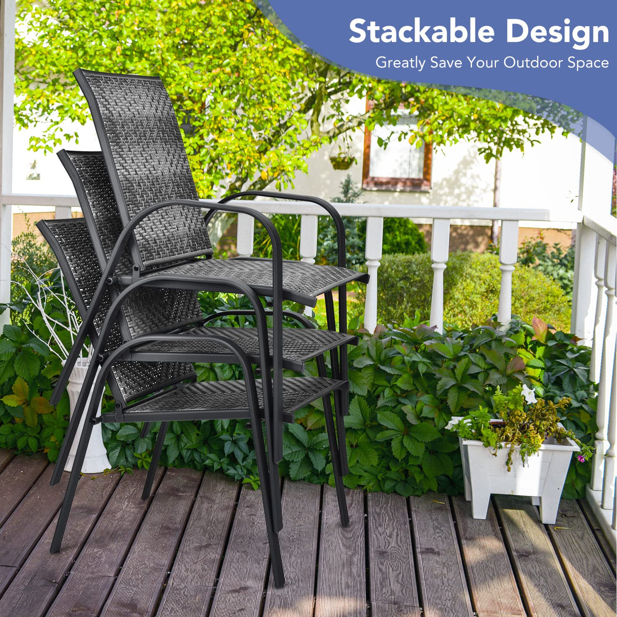 Stackable Wicker PE Rattan Patio Dining Chairs Set of 6 D178