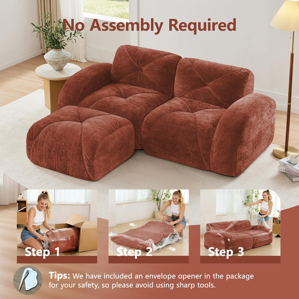 L-Shaped Velvet Sofa with Ottoman X756