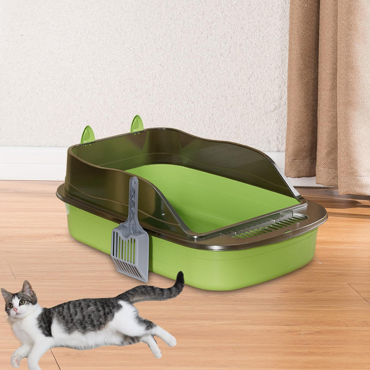 Green Semi Closed Sifting Cat Litter Box E3401