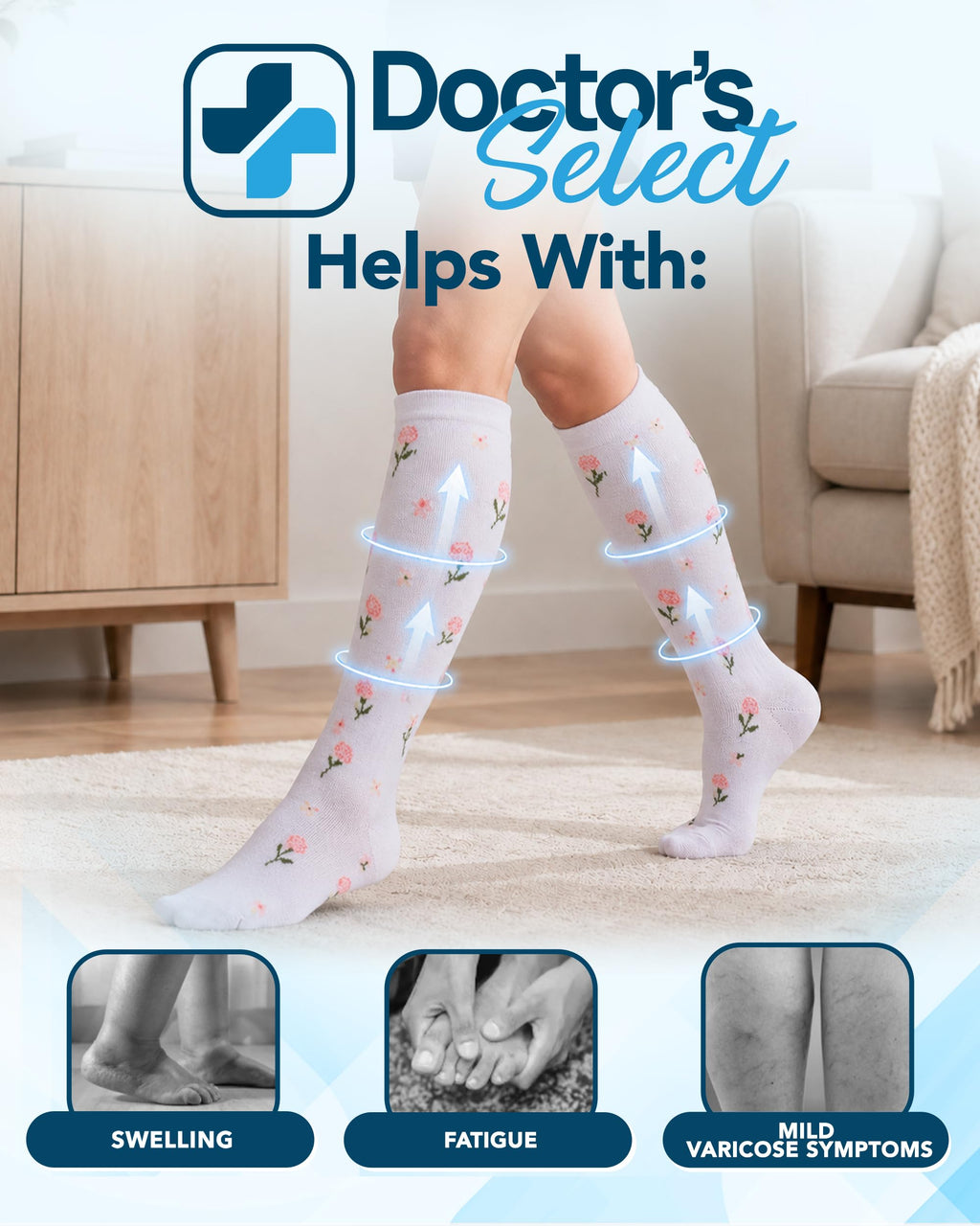 Bamboo Viscose 8-15 mmHg Knee High Compression Socks 3 Pairs W651