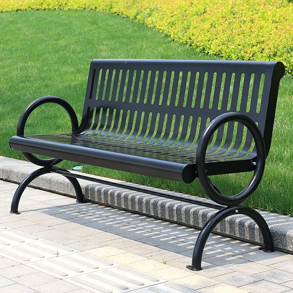 Metal Garden Bench with Backrest and Armrests U4897