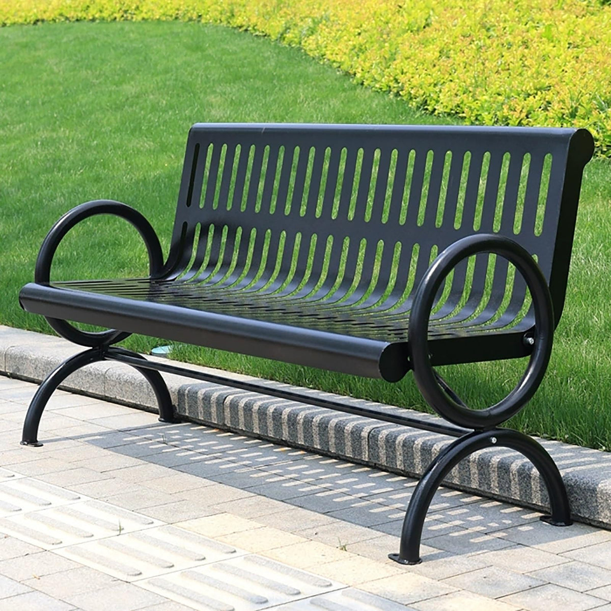 Metal Garden Bench with Backrest and Armrests U4897