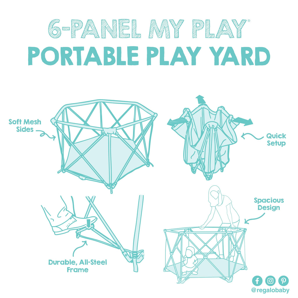 Foldable 6-Panel Baby Playpen with Mesh Sides G34209