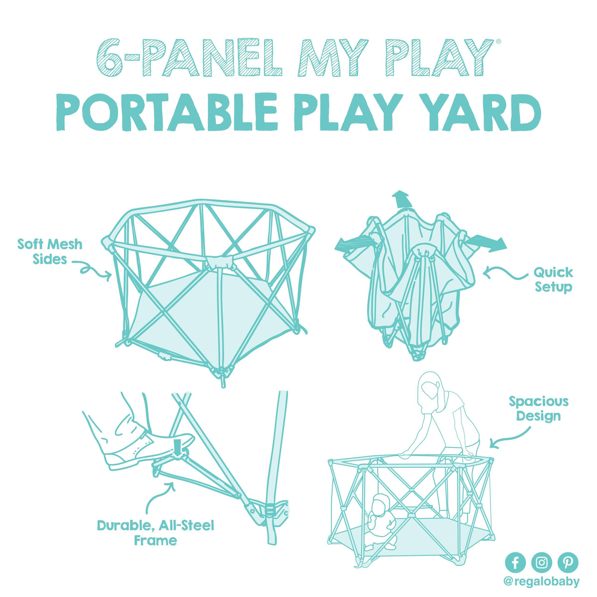Foldable 6-Panel Baby Playpen with Mesh Sides G34209