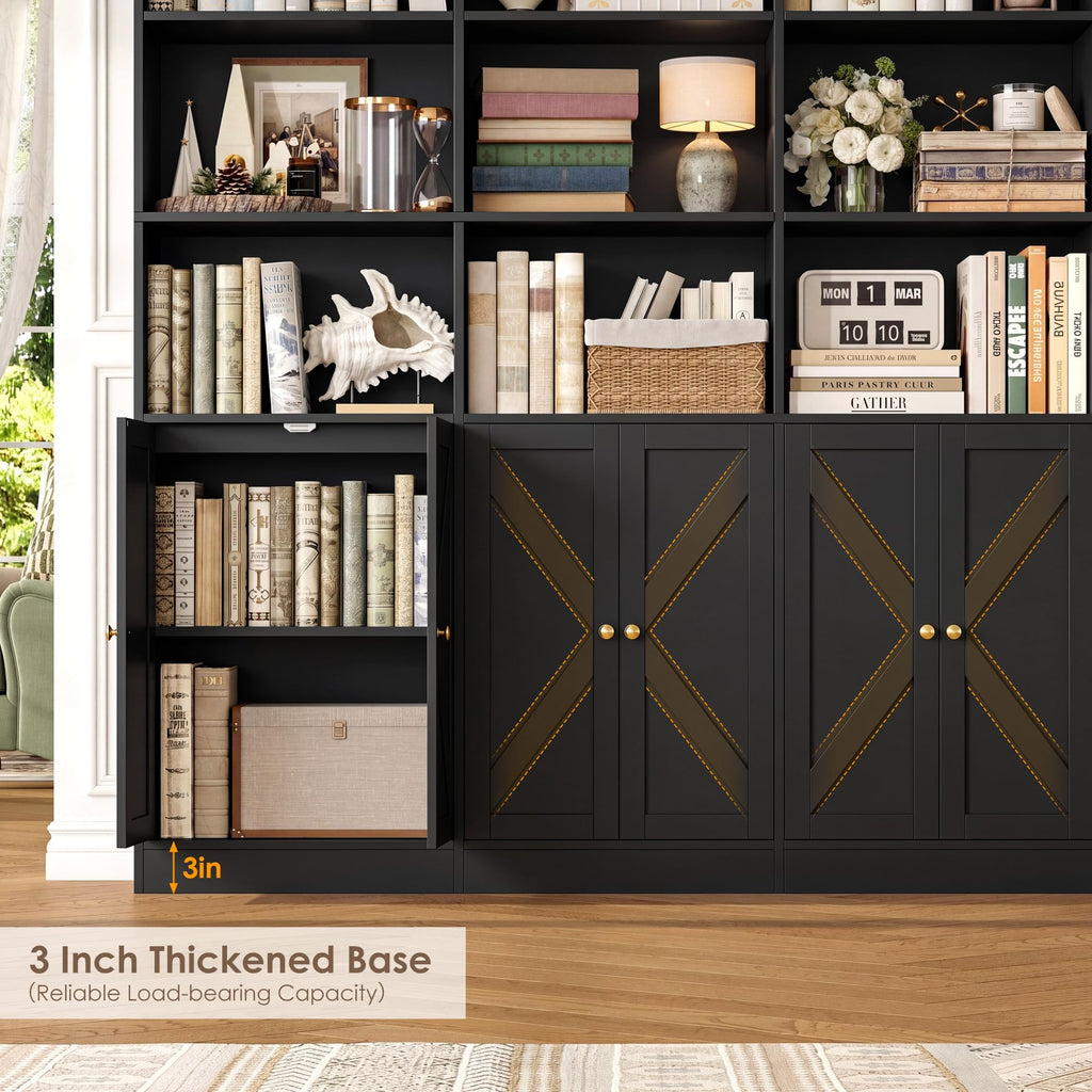72.8" Black Bookshelf with 8 Doors W6934