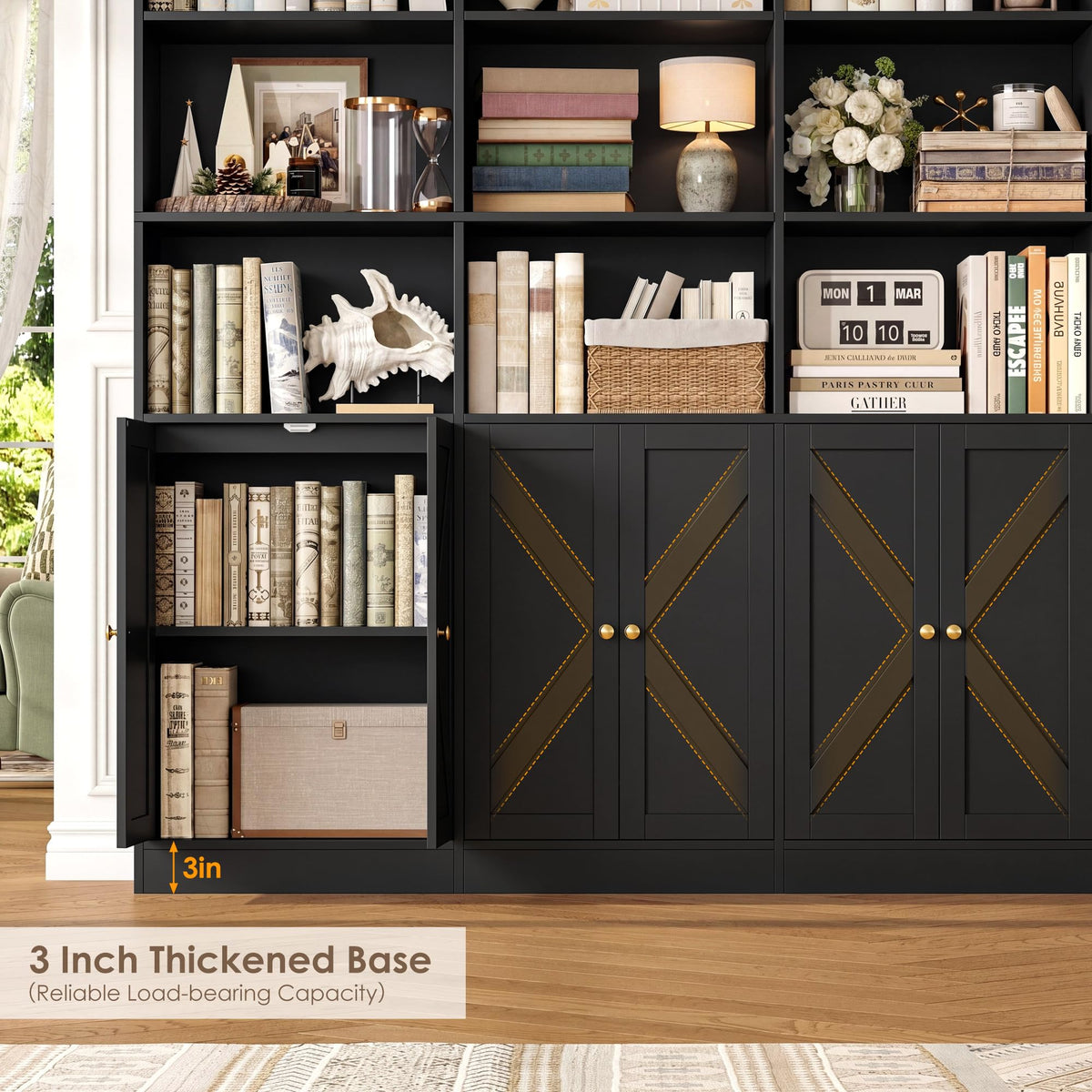 72.8" Black Bookshelf with 8 Doors W6934