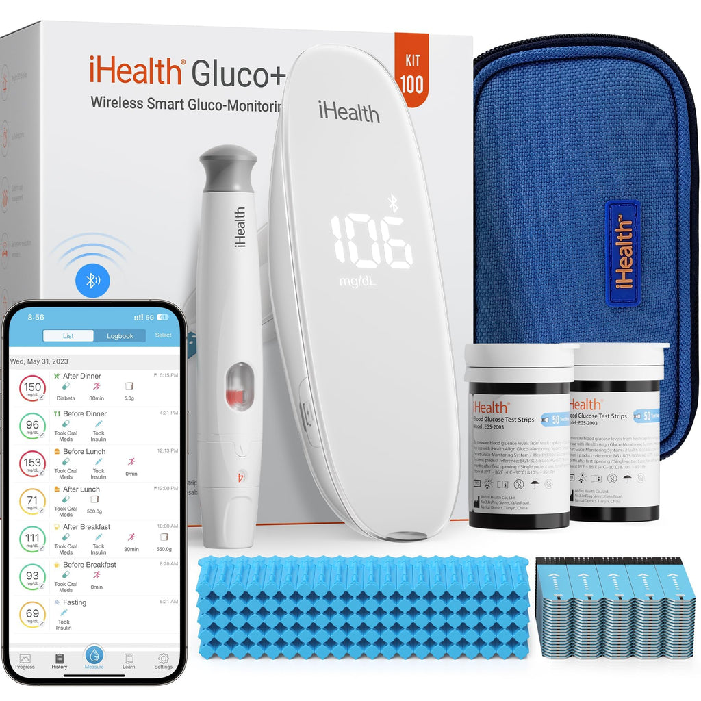 Wireless Smart Glucose Monitor Kit, 100 Strips & 100 Lancets H634