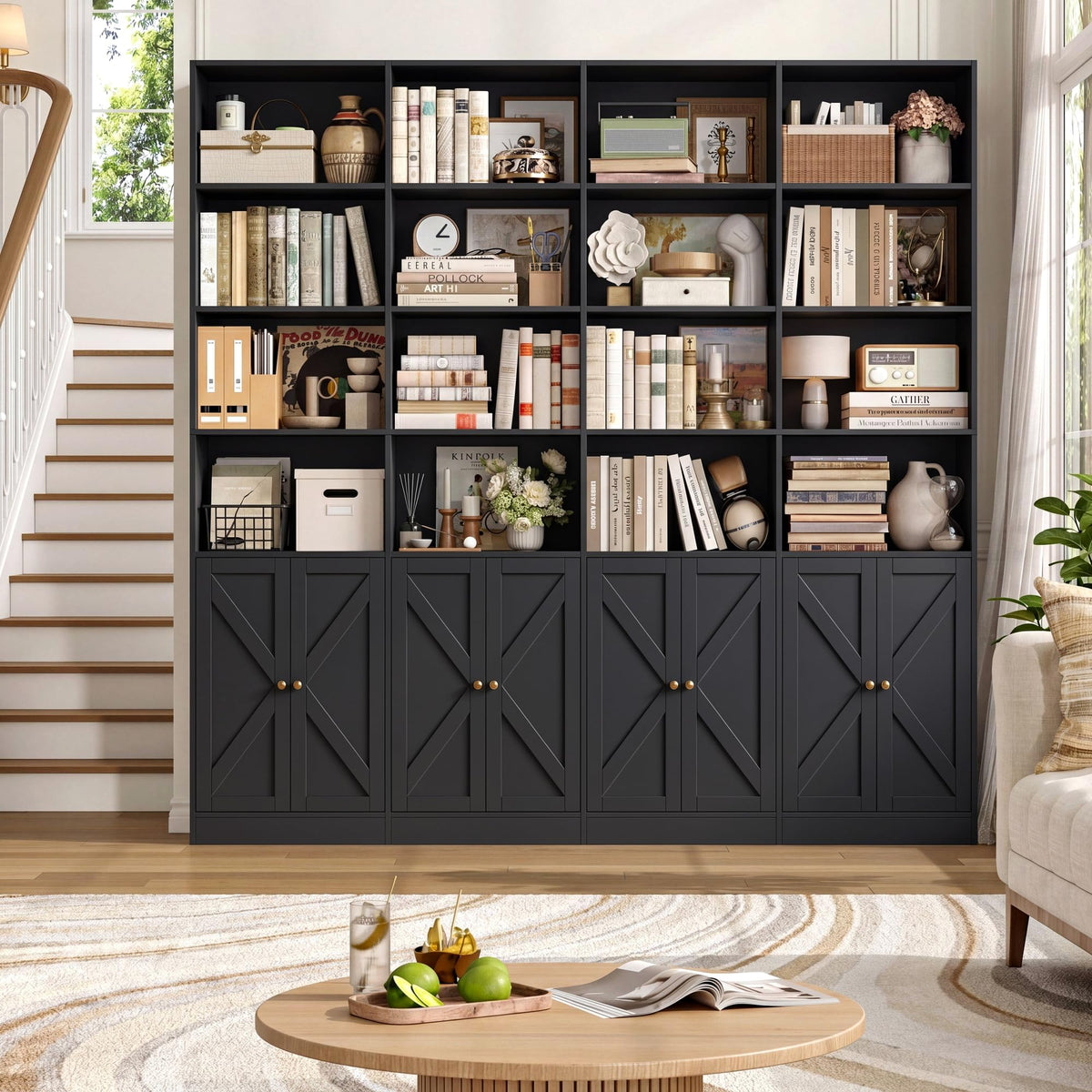 72.8" Black Bookshelf with 8 Doors W6934