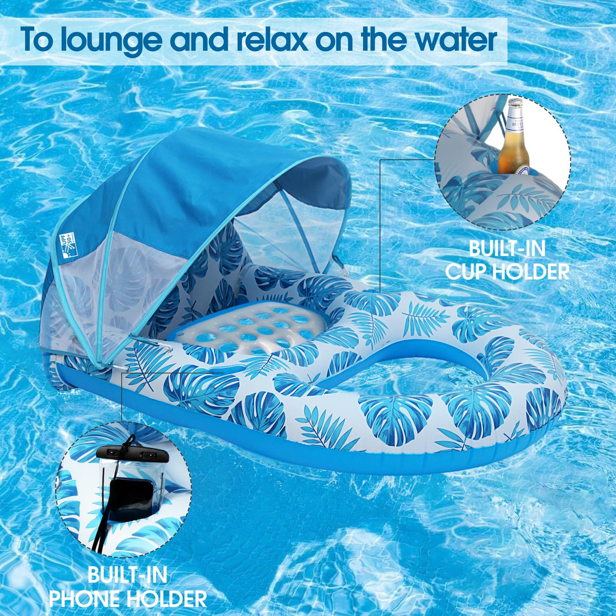 Extra Large Inflatable Pool Lounge Float with Canopy R548