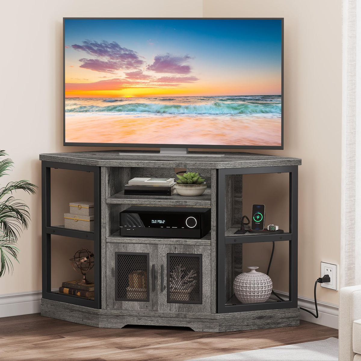 Grey Oak Corner TV Stand K4348