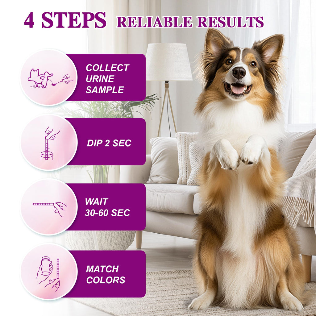 Dog & Cat Urine Test Strips, 4-in-1 Pet Urinalysis Testing Kit K3548