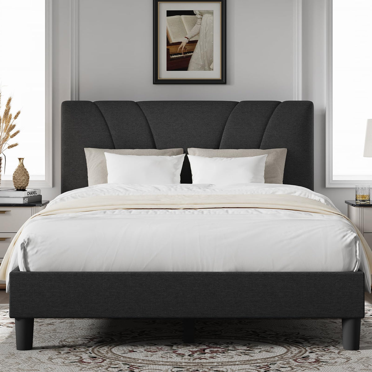 Queen Size Linen Upholstered Bed Frame with Headboard A775