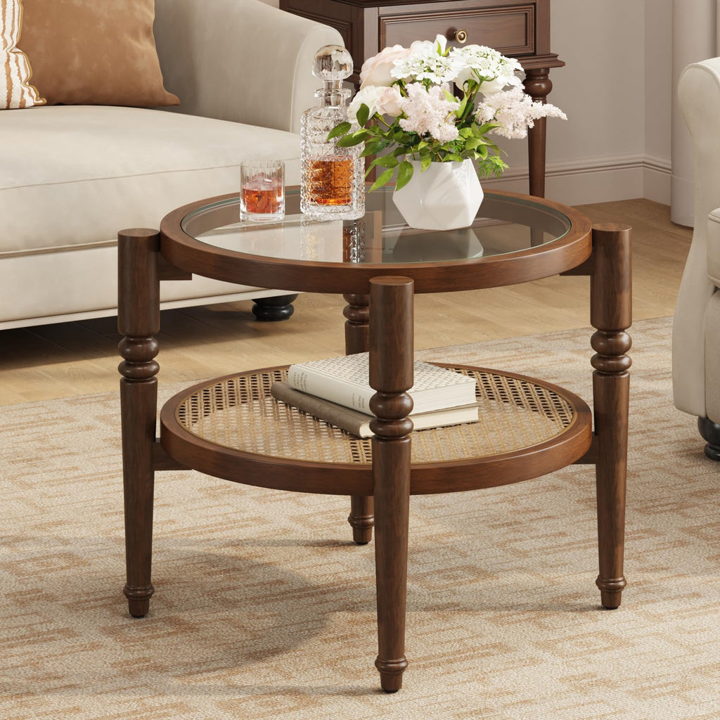 Round 22" Solid Wood Glass Top Coffee Table M97756